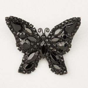 Vintage Black Butterfly Rhinestone Brooch - likely Weiss 1950s